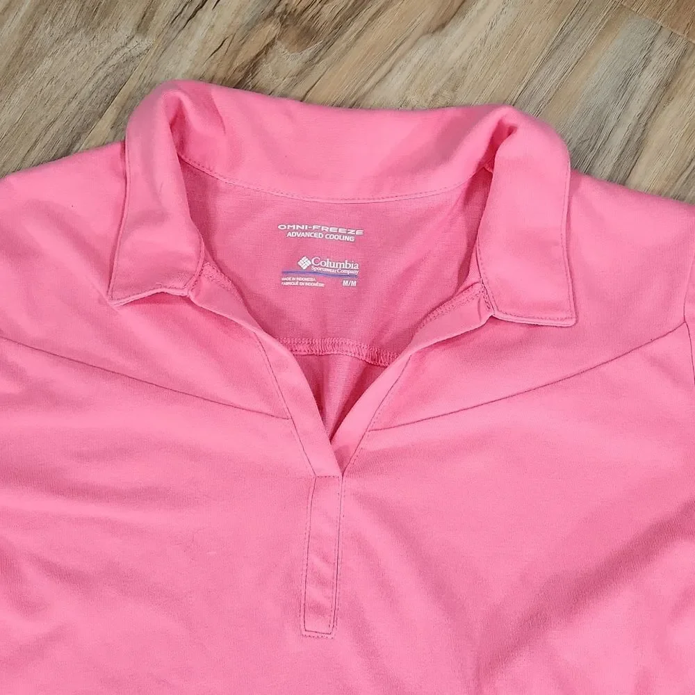 🐞Columbia Pink Omni-Freeze Collared Vneck Short Sleeve Top Medium
